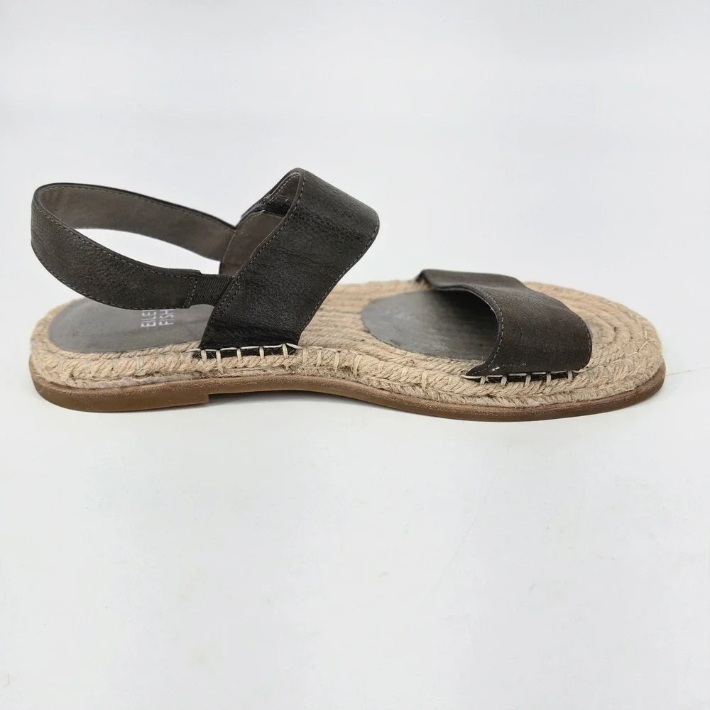 Eileen Fisher Willow Brown Leather Espadrille Flat Slingback Sandals Size 8 VGUC